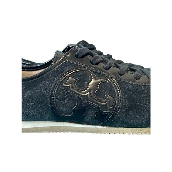 Tory Burch Murphey Blue Suede Logo Lace Up Sneakers Size 8.5 70s Track Sneakers - Picture 2 of 15
